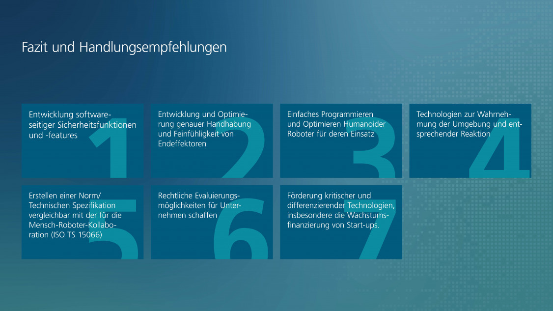 Diese sieben Handlungsempfehlungen leitet das Autorenteam aus seinen Untersuchungen ab. 1 - © Fraunhofer IPA Diese sieben Handlungsempfehlungen leitet das Autorenteam aus seinen Untersuchungen ab. 1 - © Fraunhofer IPA