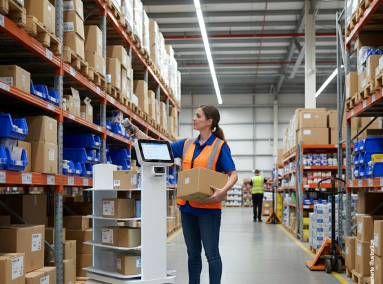 Autonome Mobile Roboter (AMR) unterstützen Lagermitarbeiter bei der Kommissionierung und steigern die Effizienz von Lagerprozessen.